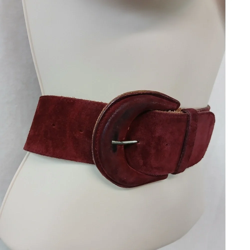 VTG 90s Talbots Burgundy Genuine Suede Wide Waist Belt Made in USA Vintage Med